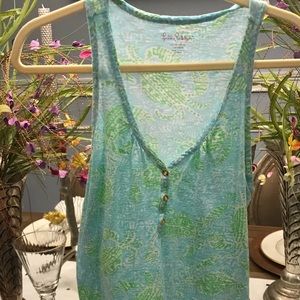 Lilly Pulitzer Turquoise top w green and gold